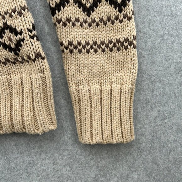 Ralph Lauren Petite Fair Isle Print Half Zip Sweater Size S Beige Brown Cotton - Picture 3 of 11